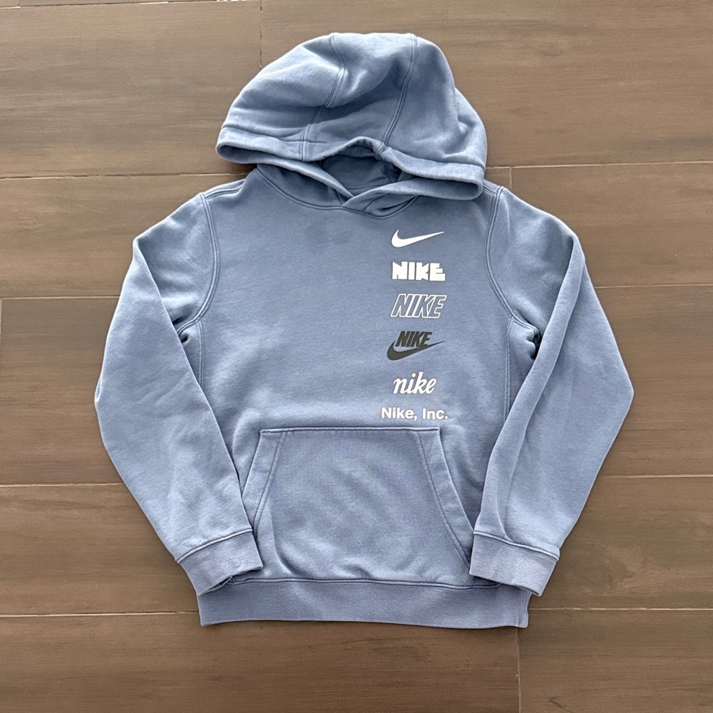 Nike Boys Blue Stacked Logo Hoodie